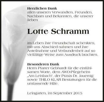 Traueranzeige von Lotte Schramm 