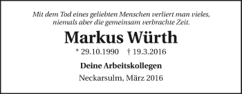 Traueranzeige von Markus Würth 