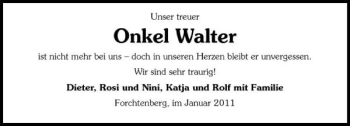 Traueranzeige von Onkel Walter 