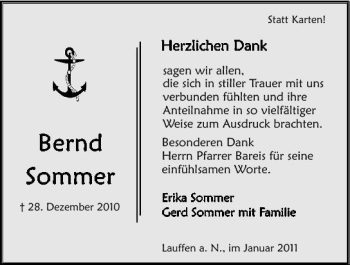 Traueranzeige von Bernd Sommer 