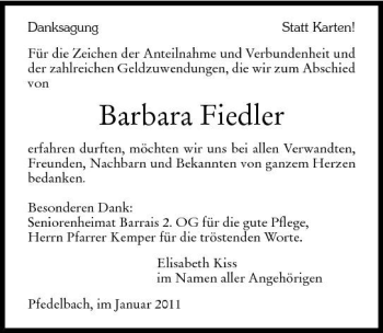 Traueranzeige von Barbara Fiedler 