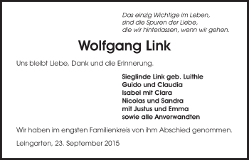 Traueranzeige von Wolfgang Link 