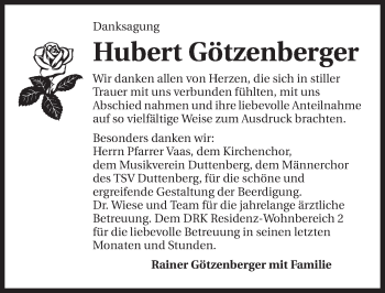 Traueranzeige von Hubert Götzenberger 