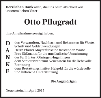 Traueranzeige von Otto Pflugradt 