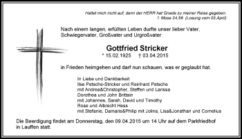 Traueranzeige von Gottfried Stricker 