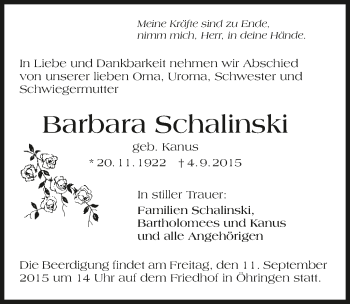 Traueranzeige von Barbara Schalinski 