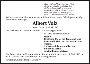 Traueranzeige von Albert Volz 