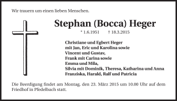 Traueranzeige von Stephan Heger 