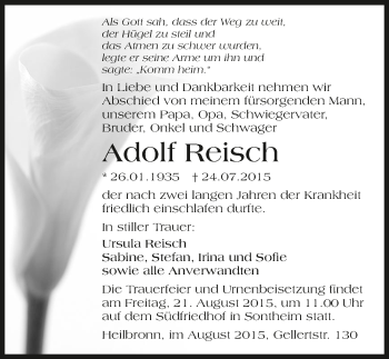 Traueranzeige von Adolf Reisch 