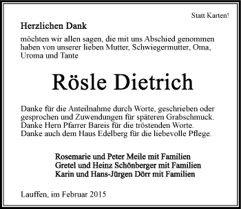 Traueranzeige von Rösle Dietrich 