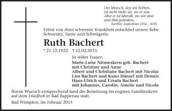 Traueranzeige von Ruth Bacherrt 