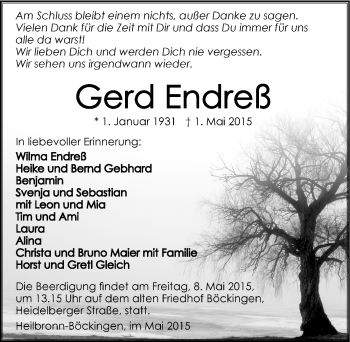 Traueranzeige von Gerd Endreß 