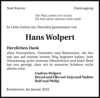 Traueranzeige von Hans Wolpert 