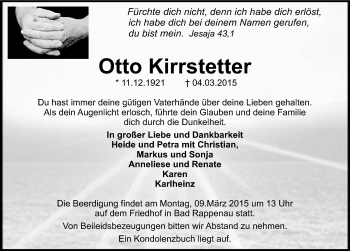 Traueranzeige von Otto Kirrstetter 