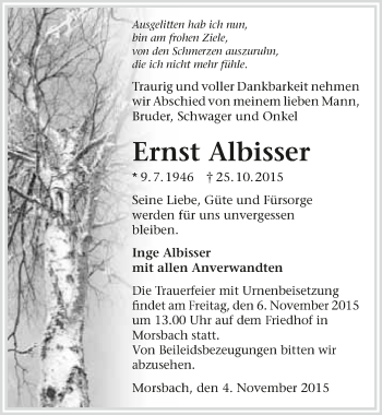 Traueranzeige von Ernst Albisser 