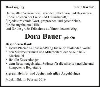 Traueranzeige von Dora Bauer 