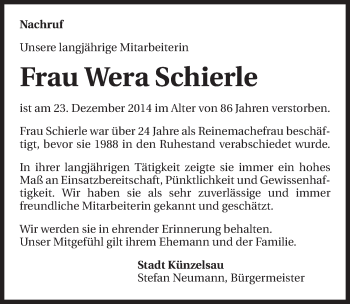 Traueranzeige von Wera Schierle 