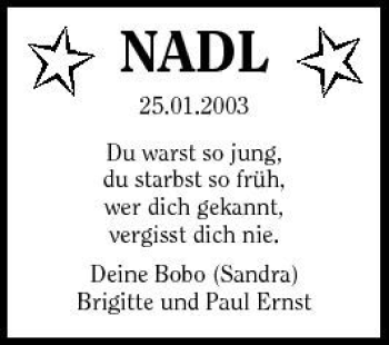 Traueranzeige von NADL NADL 