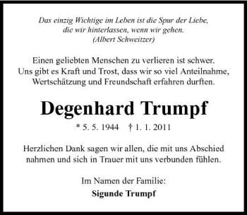 Traueranzeige von Degenhard Trumpf 