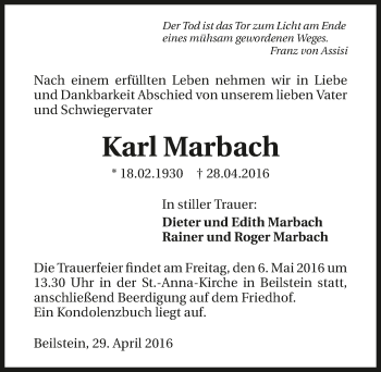 Traueranzeige von Karl Marbach 