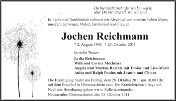 Traueranzeige von Jochen Reichmann 