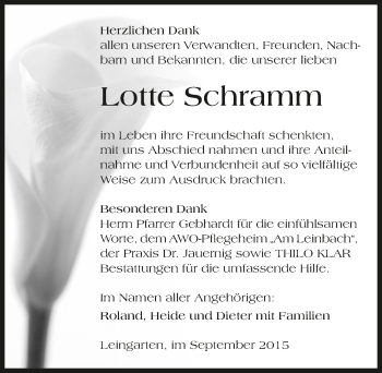 Traueranzeige von Lotte Schramm 