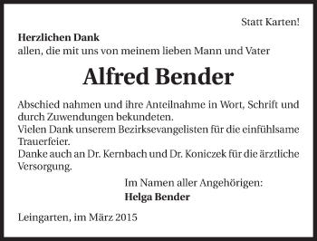 Traueranzeige von Alfred Bender 