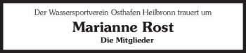 Traueranzeige von DerWassersportvereinOsthafenHeilbronntrauertumMarianne Ro 