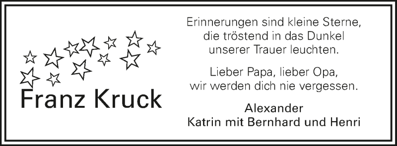  Traueranzeige für Franz Kruck vom 09.12.2015 aus 