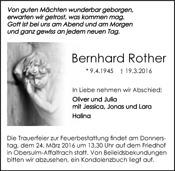 Traueranzeige von Bernhard Rother 