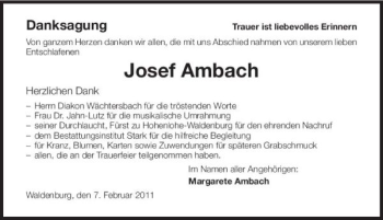 Traueranzeige von Josef Ambach 