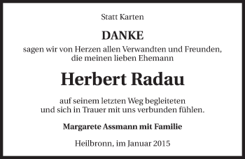 Traueranzeige von Herbert Radau 