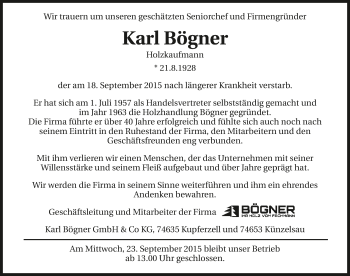 Traueranzeige von Karl Bögner 