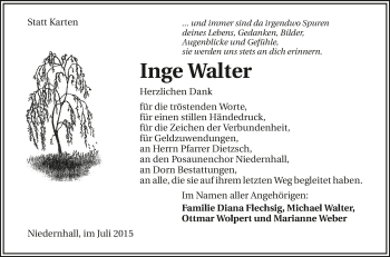 Traueranzeige von Inge Walter 