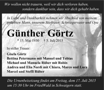 Traueranzeige von Günther Görtz