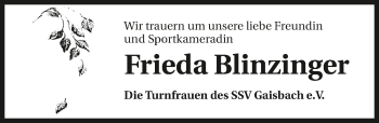 Traueranzeige von Frieda Blinzinger 