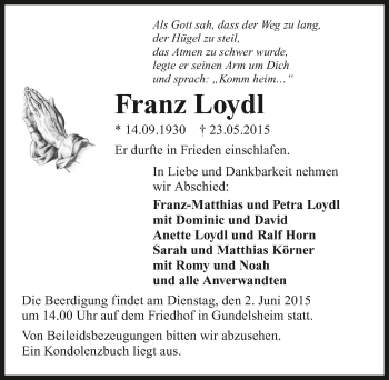 Traueranzeige von Franz Loydl 