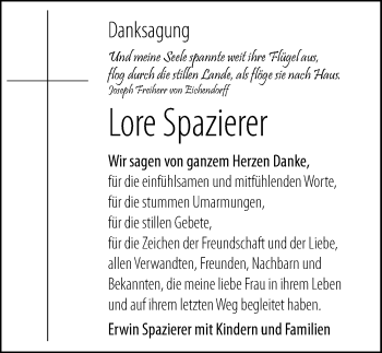 Traueranzeige von Lore Spazierer 