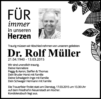 Traueranzeige von Rolf Müller 