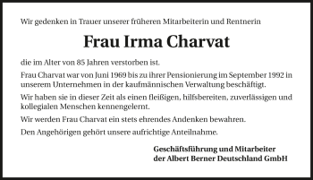 Traueranzeige von Irma Charvat 