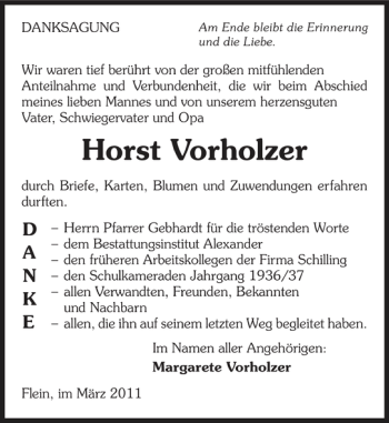 Traueranzeige von Horst Vorholzer 