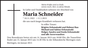 Traueranzeige von Maria Schneider 