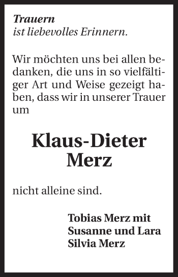 Traueranzeige von Klaus-Dieter Merz 