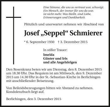 Traueranzeige von Josef Schmierer 
