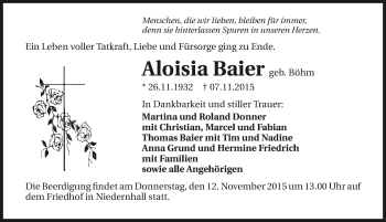 Traueranzeige von Aloisia Baier 