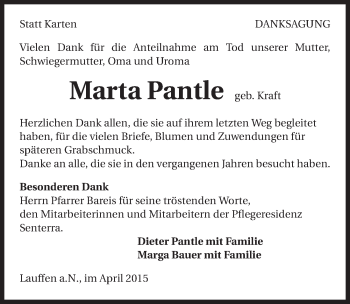 Traueranzeige von Marta Pantle 