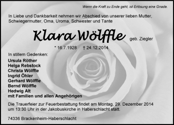 Traueranzeige von Klara Wölffle 