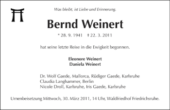 Traueranzeige von Bernd Weinert 