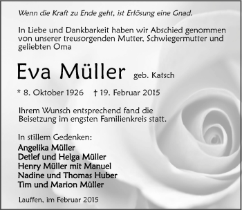 Traueranzeige von Eva Müller 