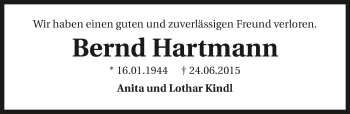 Traueranzeige von Bernd Hartmann 